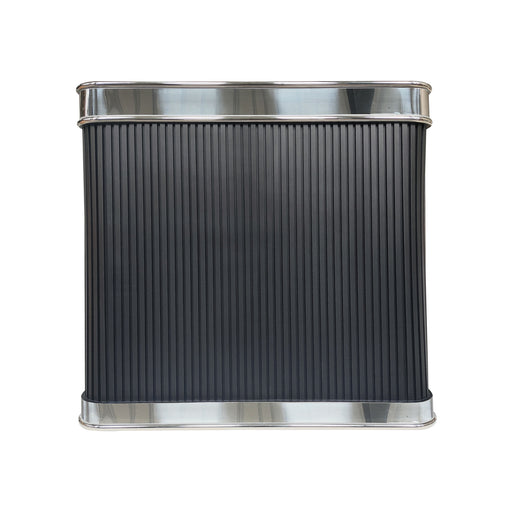 matte black stainless steel custom range hood with ribbed design with polished stainless steel crown and apron handmade at rangehoodmaster