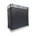 matte black stainless steel custom range hood with ribbed design with polished stainless steel crown and apron handmade at rangehoodmaster