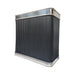 matte black stainless steel custom range hood with ribbed design with polished stainless steel crown and apron handmade at rangehoodmaster