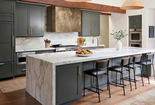 non-directional antique brass range hood in box shape and special clipped corners design at rangehoodmaster