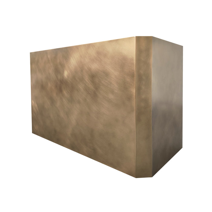non-directional antique brass range hood in box shape and special clipped corners design at rangehoodmaster