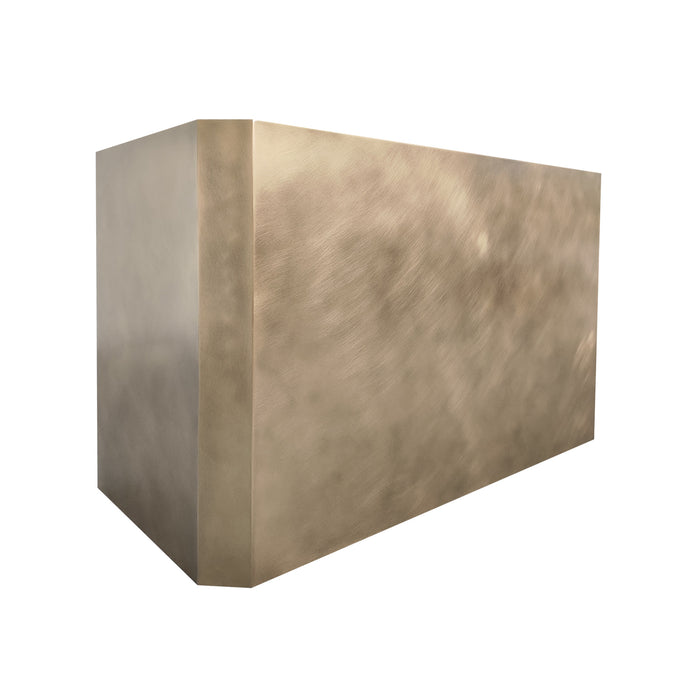 non-directional antique brass range hood in box shape and special clipped corners design at rangehoodmaster