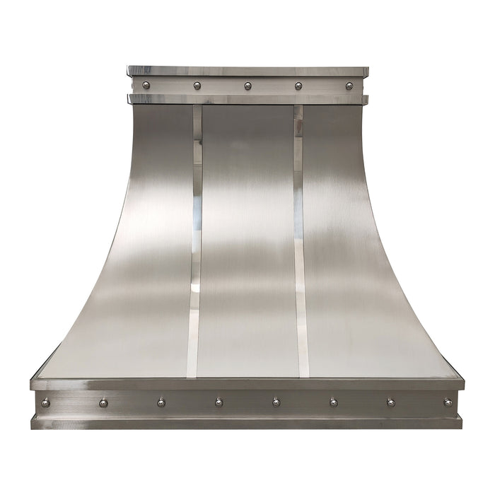 RangeHoodMaster sleek design luxury stainless steel range hood with mirror bands and round rivets