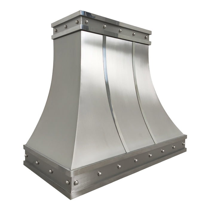 RangeHoodMaster sleek design luxury stainless steel range hood with mirror bands and round rivets