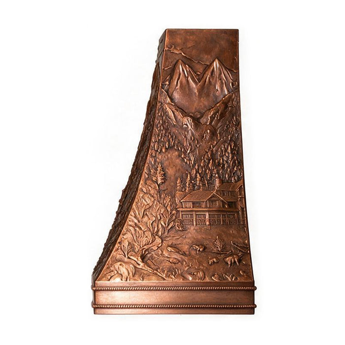 handmade copper range hood with forest stilt house design at rangehoodmaster