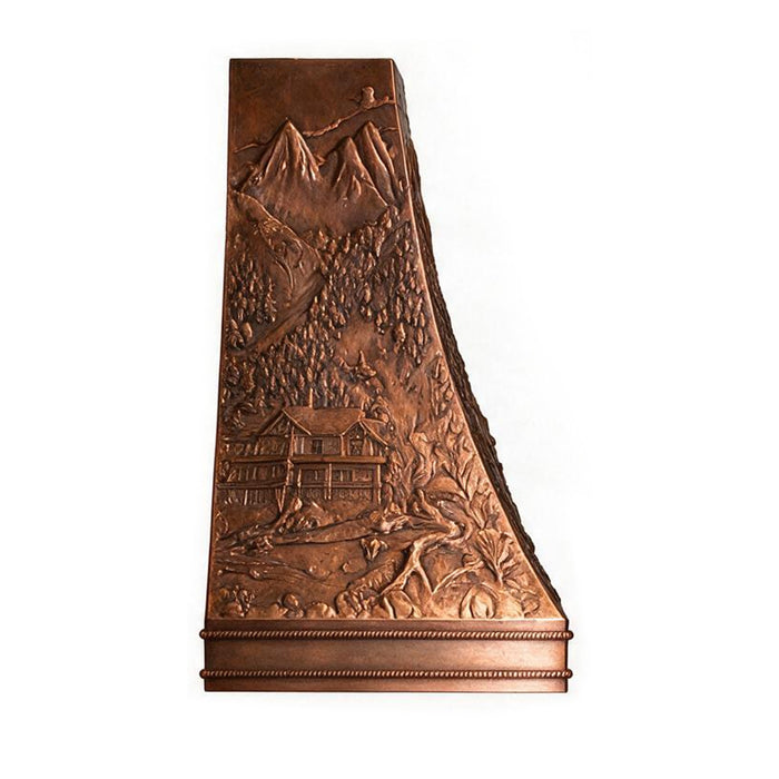 handmade copper range hood with forest stilt house design at rangehoodmaster