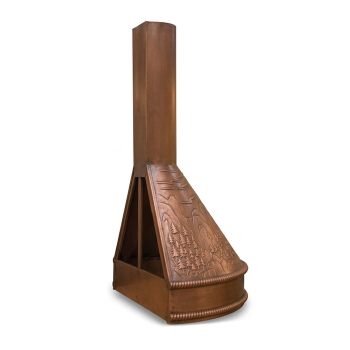 handmade copper range hood with mountain deer design