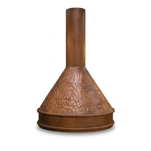 handmade copper range hood with mountain deer design