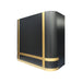 Handmade matte black custom range hood with curved iconic design in a modern luxury kitchen