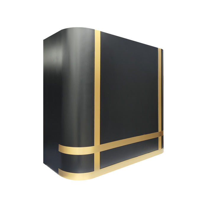 Handmade matte black custom range hood with curved iconic design in a modern luxury kitchen