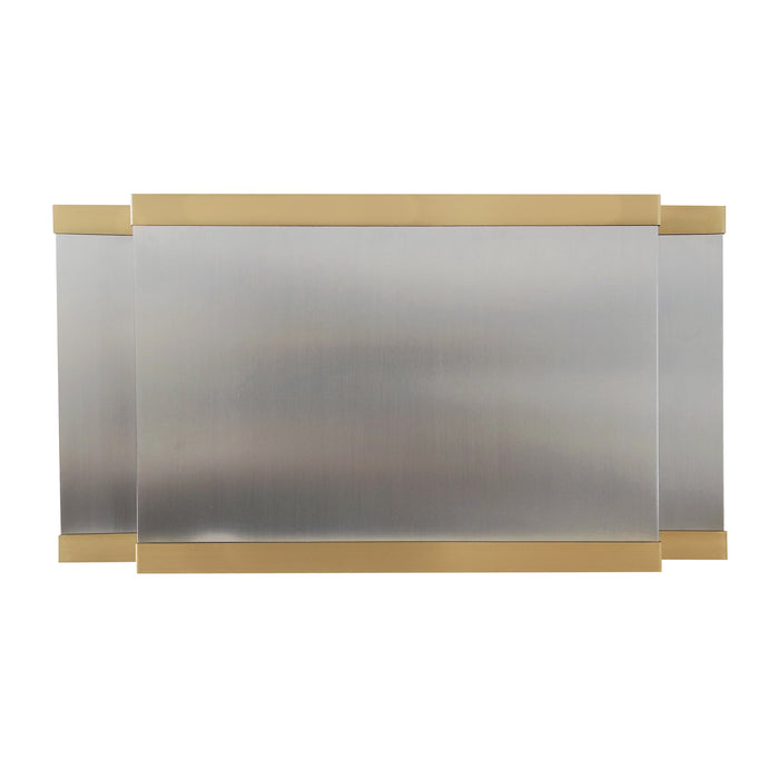 brushed stainless steel range hood with brushed brass straps box shape hood at range hood master