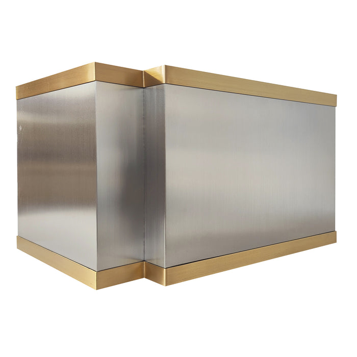 brushed stainless steel range hood with brushed brass straps box shape hood at range hood master