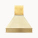 RangeHoodMaster custom chimney style kitchen range hoods with accent trims in brushed brass color