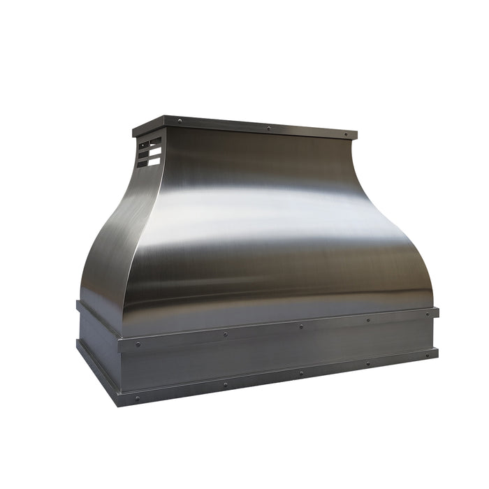 custom stainless steel range hood in bell shape in brushed stainless steel finish with rivets at California from RangeHoodMaster