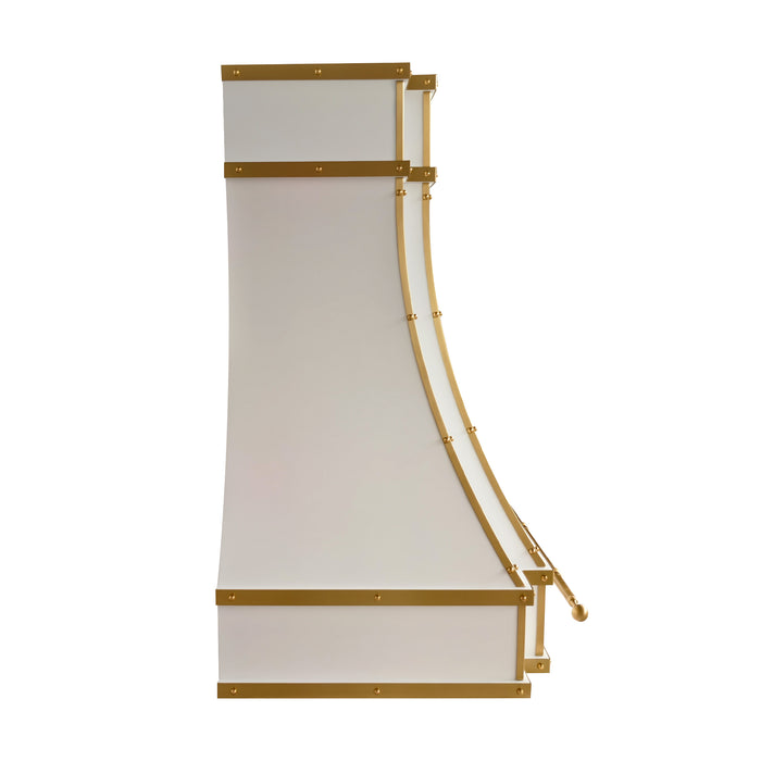 RHM Modern White Stove Hood with Golden Straps and Pot Rail SH33-5Y7V