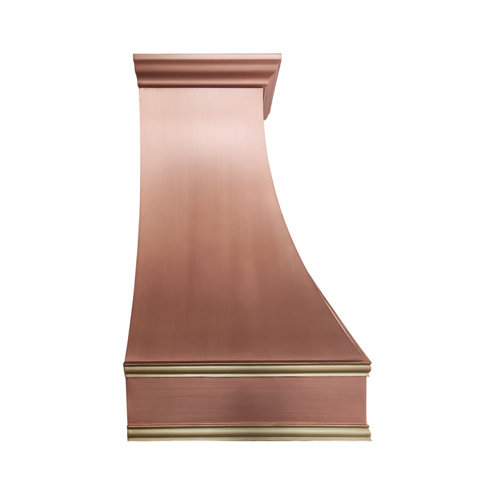 RHM Natural Copper Curved Kitchen Hood with Brass Trims CT-VH07-CU02