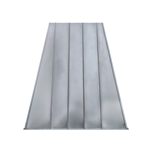 Natural zinc tapered custom range hood with standing seams at rangehoodmaster