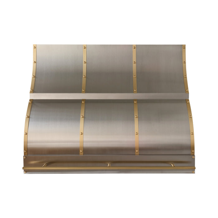 rangehoodmaster ogee shape range hood with brass accents