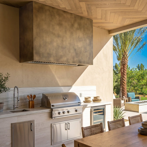 outdoor grade custom brass range hood box shape at Range Hood Master