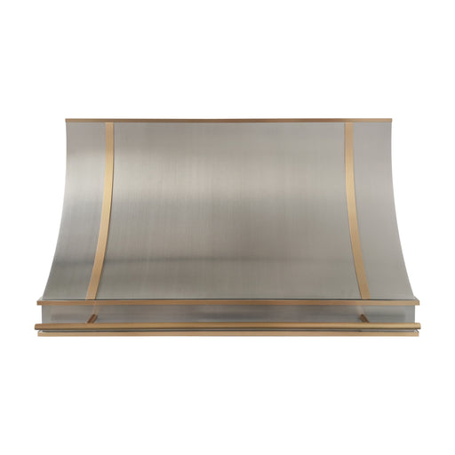 Simple stainless steel range hood for modern kitchen with straps and pot rail at rangehoodmaster