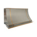 Simple stainless steel range hood for modern kitchen with straps and pot rail at rangehoodmaster