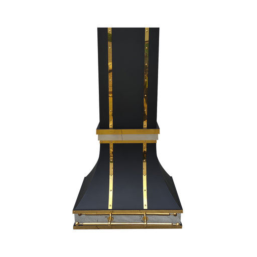 black stainless steel kitchen range hood custom design for high ceiling and sloped ceiling at RangeHoodMaster