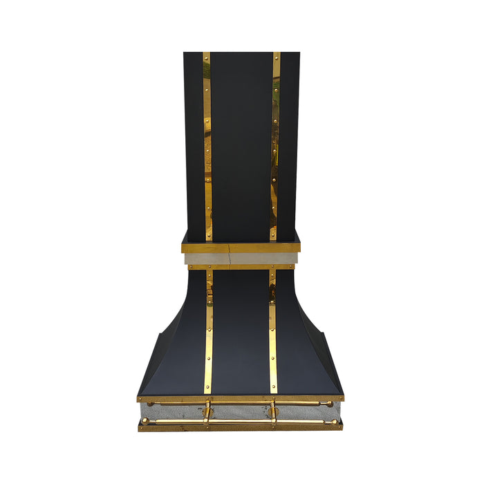 black stainless steel kitchen range hood custom design for high ceiling and sloped ceiling at RangeHoodMaster