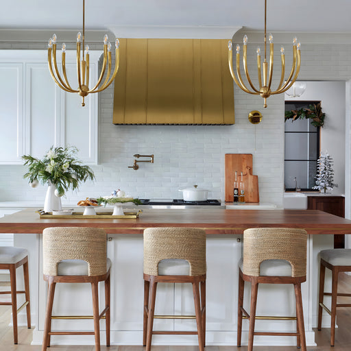 RangeHoodMaster custom made box shaped kitchen range hood made in brushed brass and trims accents