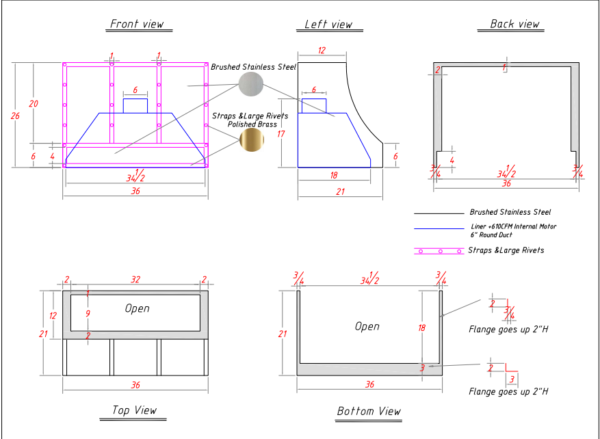 RHM Stainless Steel Custom Kitchen Hoods H8-4TRB for Richard