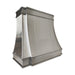 Modern curved stainless steel kitchen range hood with decorative stainless steel straps at rangehoodmaster