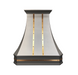 custom stainless steel range hood curved shape with brushed brass straps and square rivets