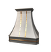 custom stainless steel range hood curved shape with brushed brass straps and square rivets