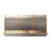 custom stainless steel range hood box design with extended apron and brushed brass straps and rivets at rangehoodmaster