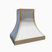 Stainless steel range hood custom curved design with brushed brass straps and apron from RangeHoodMaster