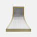 Stainless steel range hood custom curved design with brushed brass straps and apron from RangeHoodMaster