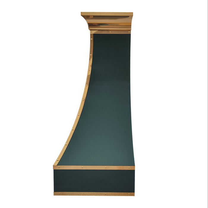 RHM Stainless Steel Range Hood Custom Green with Polish Golden Accents SH7-GR4P