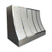 custom brushed stainless steel range hood sloped shape with polished stainless steel straps at rangehoodmaster