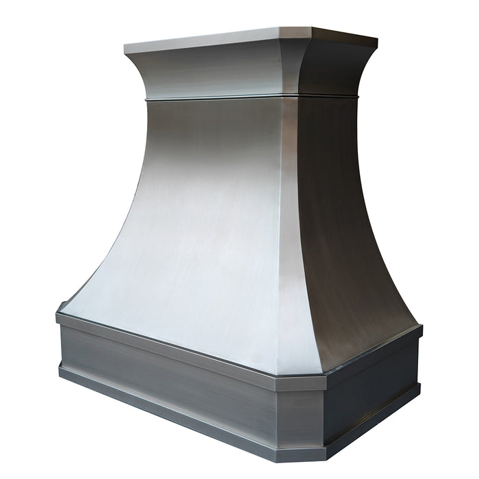 stainless steel range hood classic curved shape with crown molding in brushed stainless steel from RangeHoodMaster