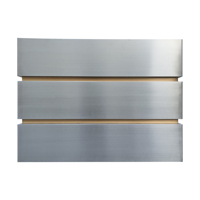 stainless steel range hood box shape 3 layers design with brushed brass straps at RangeHoodMaster

