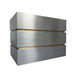 stainless steel range hood box shape 3 layers design with brushed brass straps at RangeHoodMaster