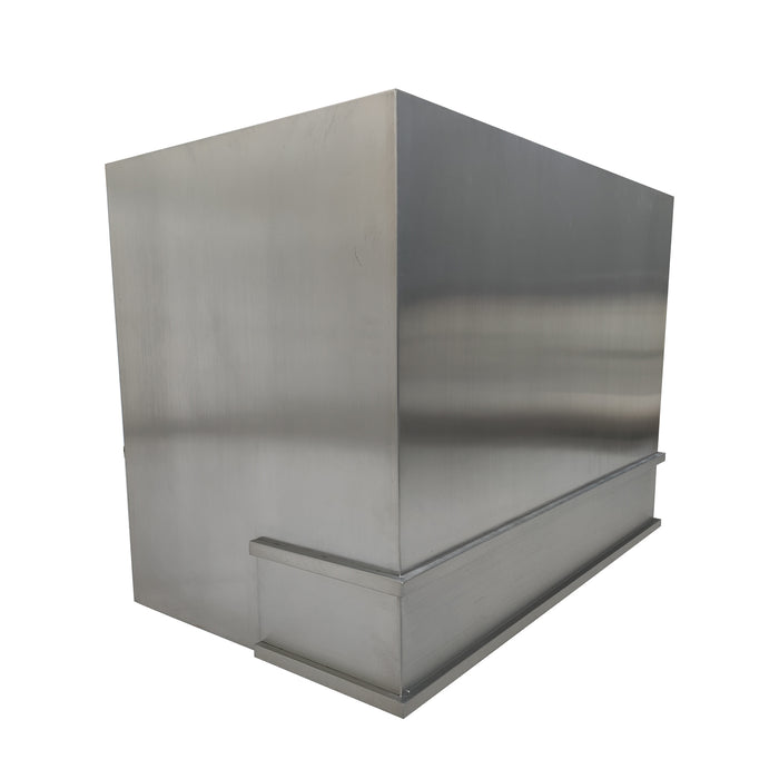 custom brushed stainless steel range hood simple box design with extended apron trims at RangeHoodMaster