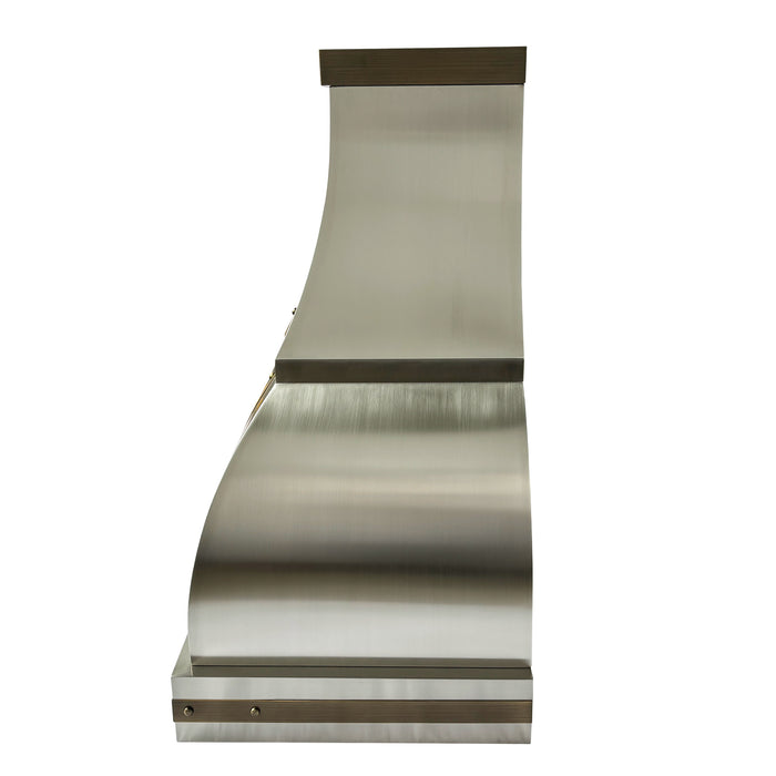 RHM Stainless Steel Range Hood with Anqtiue Brass Straps 36W x 21D x 39H-H1-2TRM (In Stock)