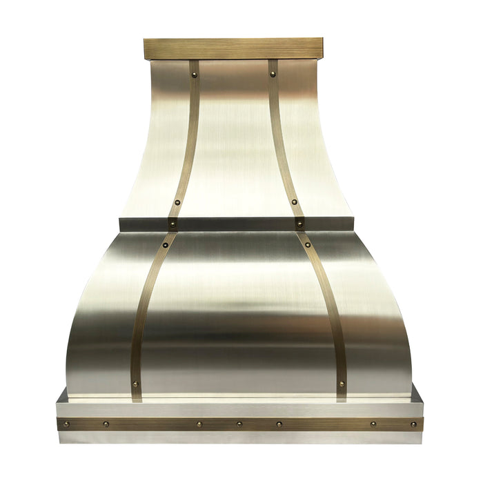 RHM Stainless Steel Range Hood with Anqtiue Brass Straps 36W x 21D x 39H-H1-2TRM (In Stock)