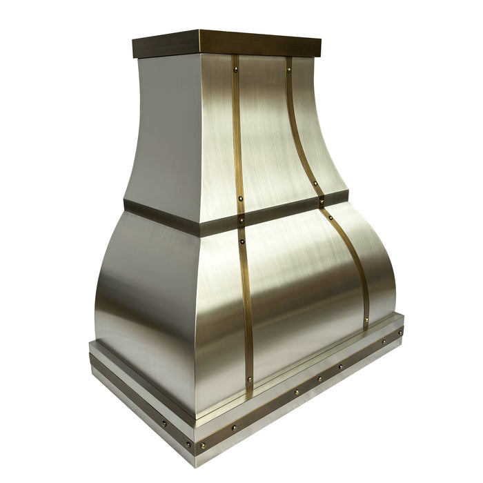 RHM Stainless Steel Range Hood with Anqtiue Brass Straps 36W x 21D x 39H-H1-2TRM (In Stock)