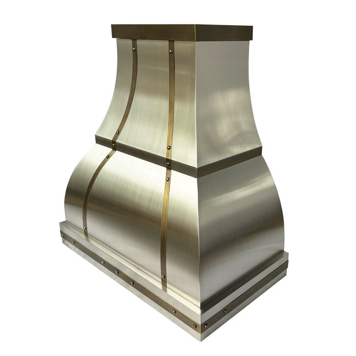 RHM Stainless Steel Range Hood with Anqtiue Brass Straps 36W x 21D x 39H-H1-2TRM (In Stock)