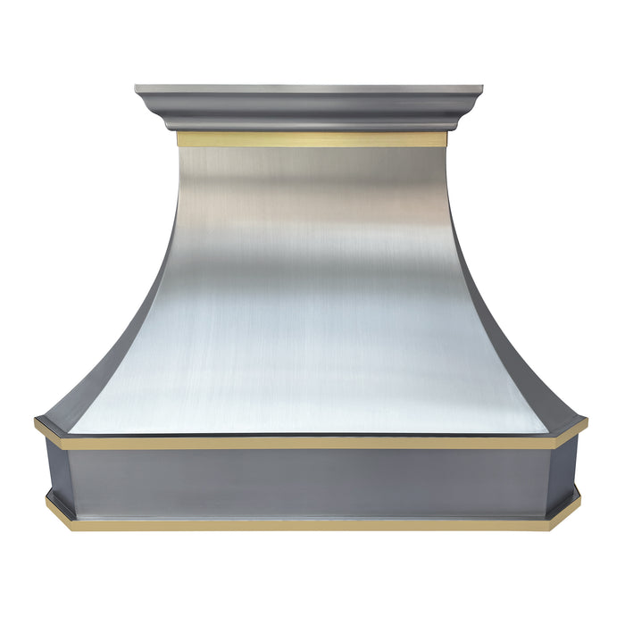RHM Stainless Steel Range Hood with Brushed  Brass Straps 36W x 27H H3 (In Stock)