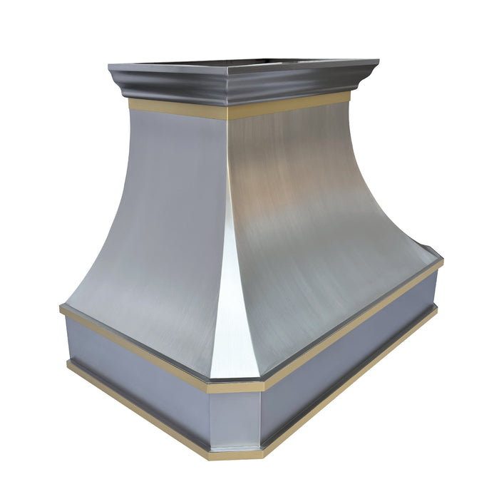 RHM Stainless Steel Range Hood with Brushed  Brass Straps 36W x 27H H3 (In Stock)