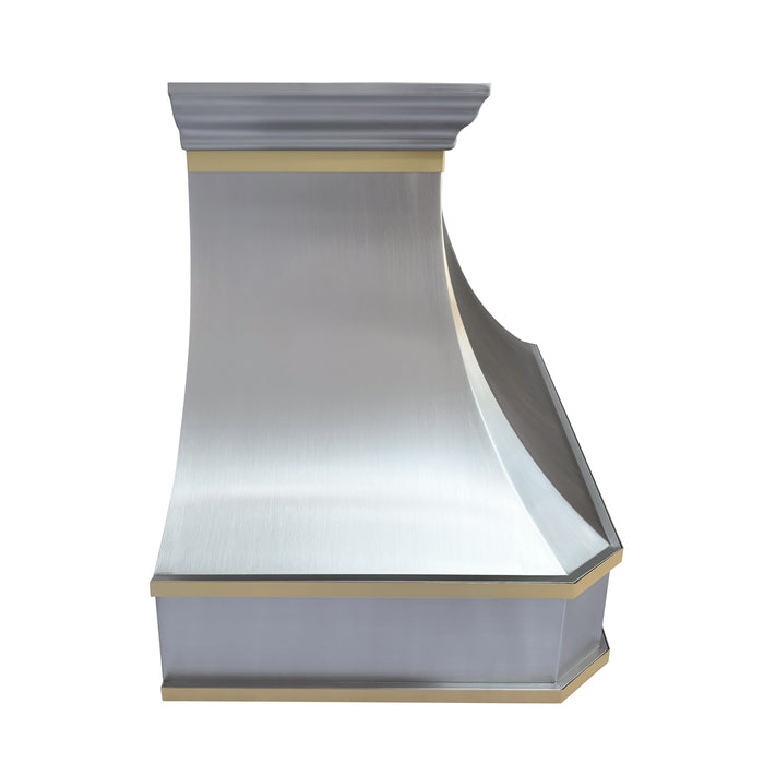 RHM Stainless Steel Range Hood with Brushed  Brass Straps 36W x 27H H3 (In Stock)