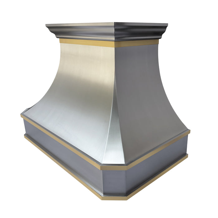 RHM Stainless Steel Range Hood with Brushed  Brass Straps 36W x 27H H3 (In Stock)
