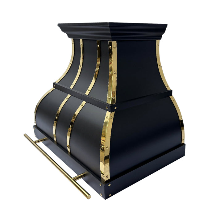 RHM Stainless Steel Range Hood with Polished Brass Straps 30"W x 21"D x 27"H-H1-C4BTRH (In Stock)